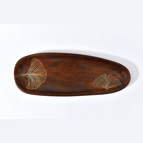 Wooden Serving Platter with Brass Detailing